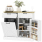 10 Gallon Hidden Garbage Bin Cabinet, Tilt Out Trash Cabinet w/ 2 Drawers, Freestanding Kitchen Island, White