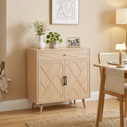 30" Sideboard Buffet Cabinet with Patterned Doors - Oak