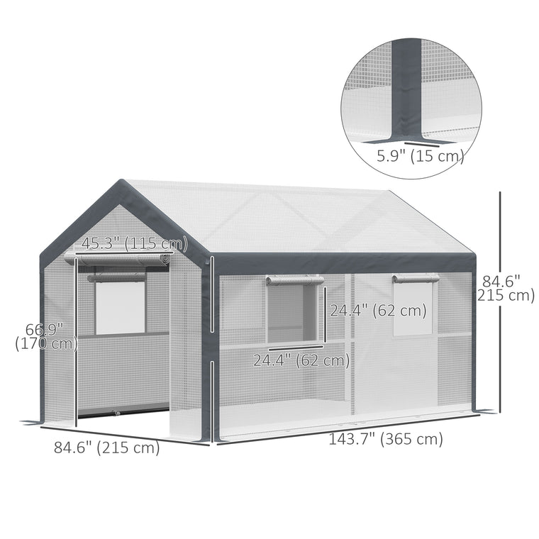 7' x 12' x 7' White Heavy Duty Walk-In Greenhouse