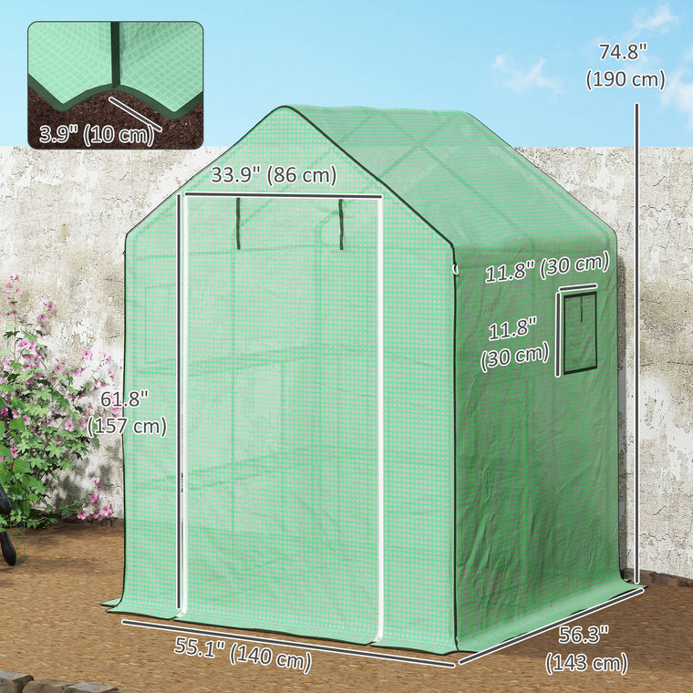 4.6' x 4.7' Portable Greenhouse with Flower Rack Shelves