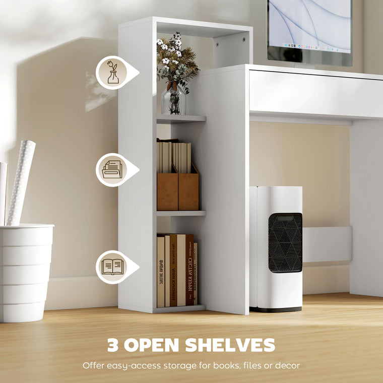 Computer Desk with 3 Open Shelves and Drawer - White