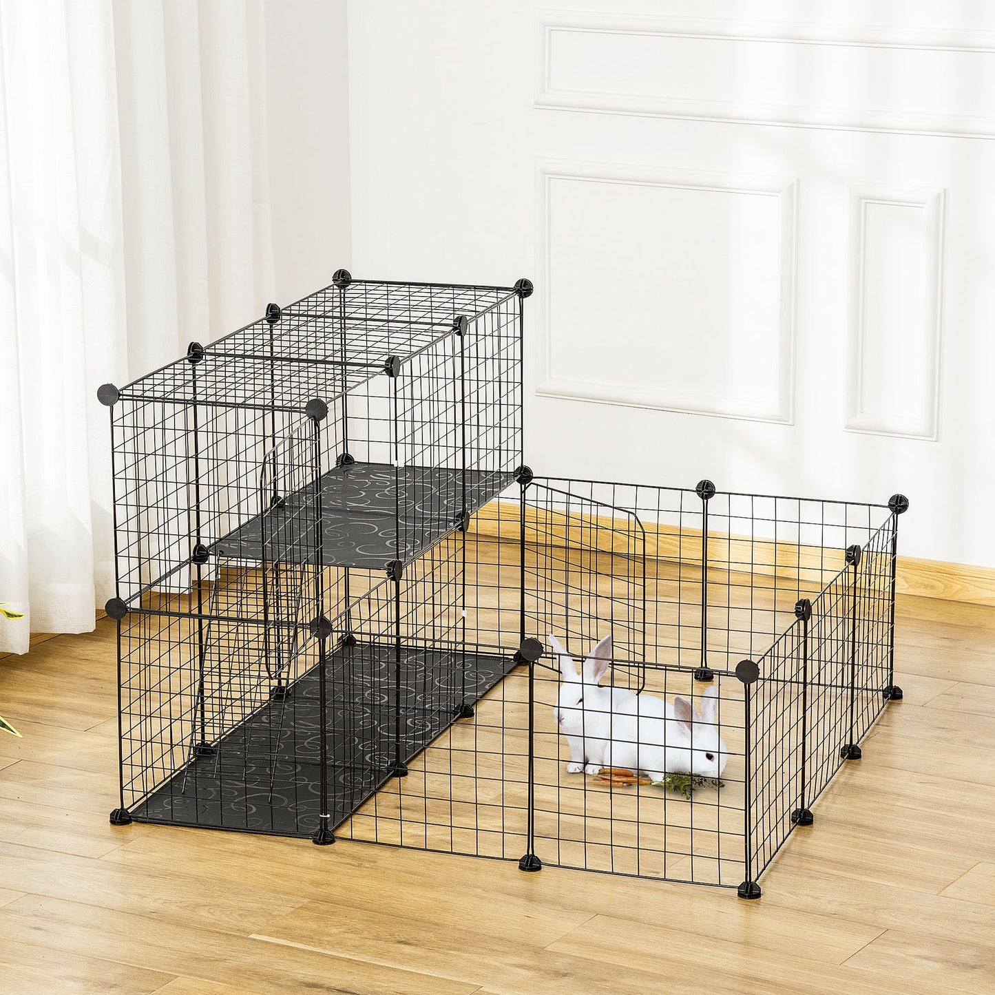 Small Animal Cage Rabbit Cage with Door, Guinea Pig Playpen, Small Animal Fence for Bunny, Chinchilla, Freret, Chinchilla, Indoor and Outdoor Use, Total 31 Panels, 41.3" x 41.3" x 27.6"