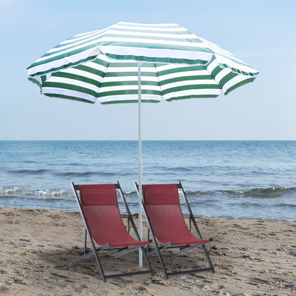 6FT Striped Green Round Beach Umbrella with Tilt Mechanism