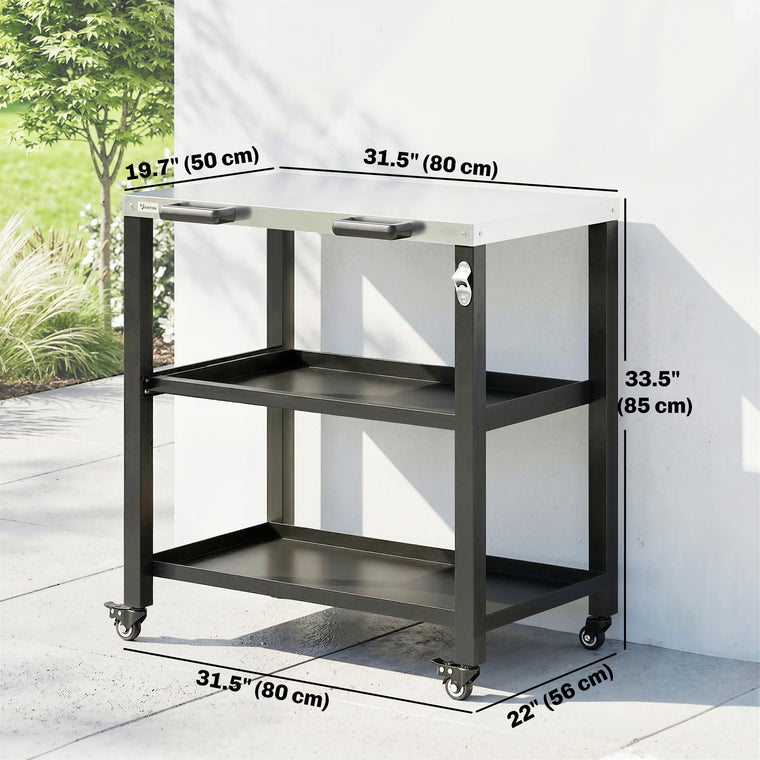 Stainless Steel Grill Cart with Shelves and Wheels
