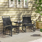 Outdoor Glider Bench with Coffee Table, Patio 2-Seat Rocking Chair Swing Loveseat with Breathable Sling for Backyard Garden Porch, Black