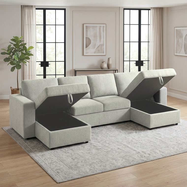 Liberty U-Shaped Sleeper Sectional with Double Storage