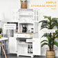 Coastal Style Kitchen Buffet and Hutch Wooden Storage Cupboard with Framed Glass Door LouveredCabinet Drawers Microwave Space for Dining Room Living Room White