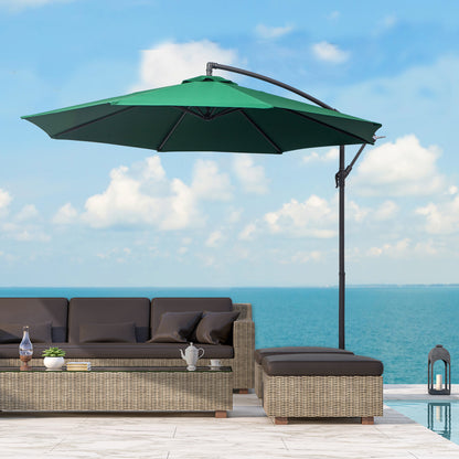10' Dark Green Banana Offset Umbrella with Crank & Cross Base