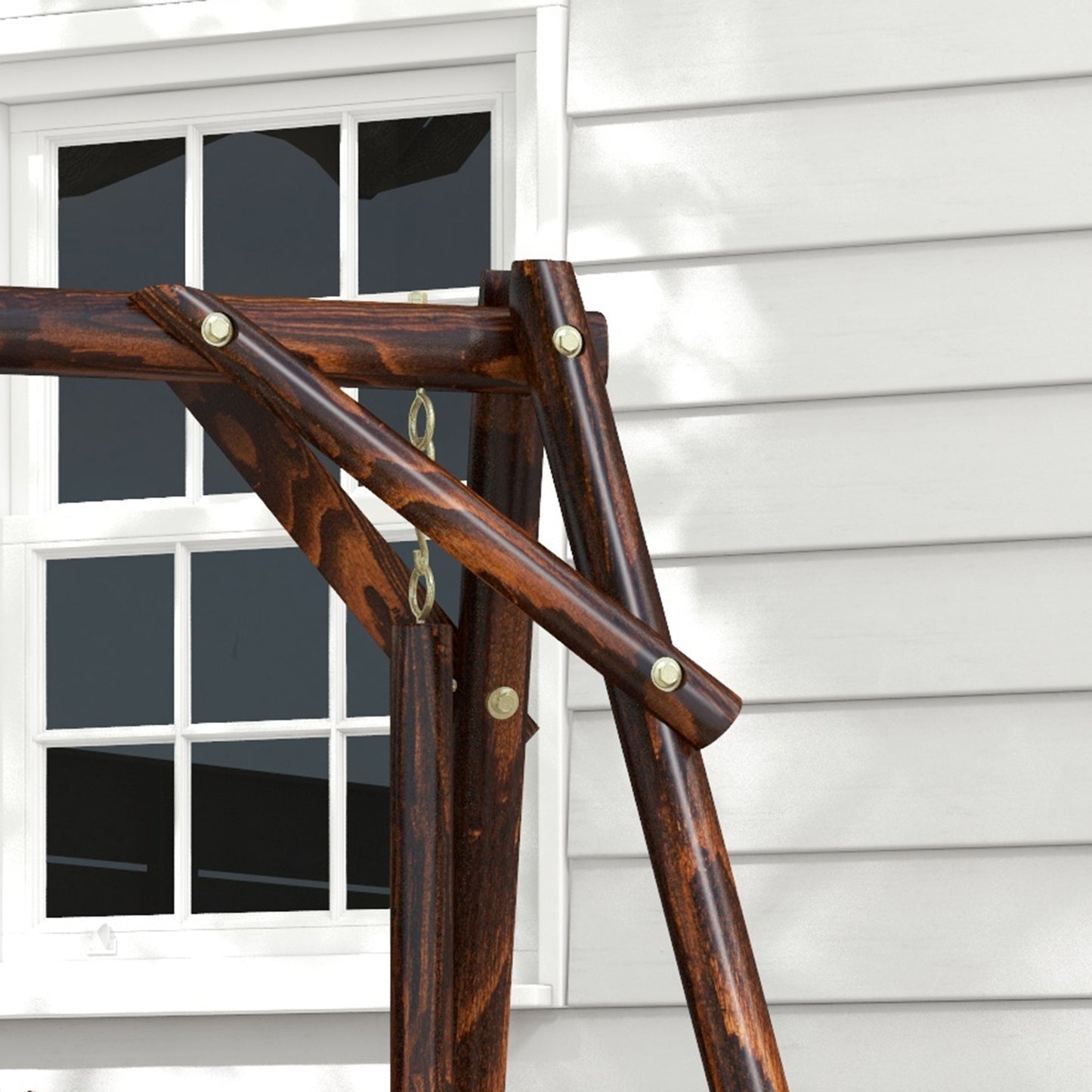 Wooden 2-Seat A-Frame Porch Swing Rustic Patio Bench Outdoor Furniture w/ Table
