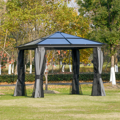 10x10ft Hardtop Gazebo with Aluminum Frame & Curtains