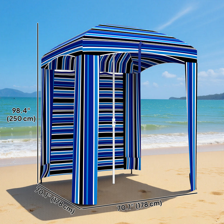 70.1" x 70.1" Blue Stripe Cabana Umbrella with Walls