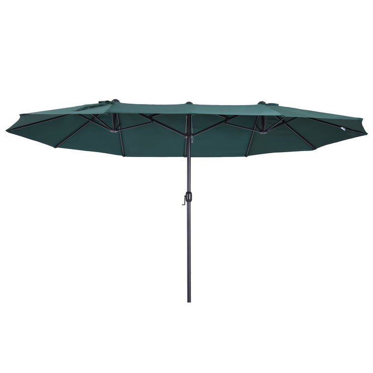 15ft Dark Green Double-Sided Umbrella with Twin Canopy & Crank