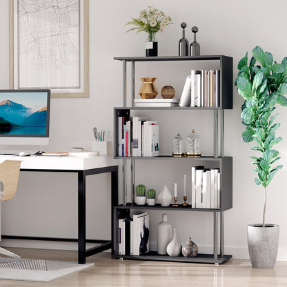 5-Tier S-Shaped Geometric Bookcase - Black
