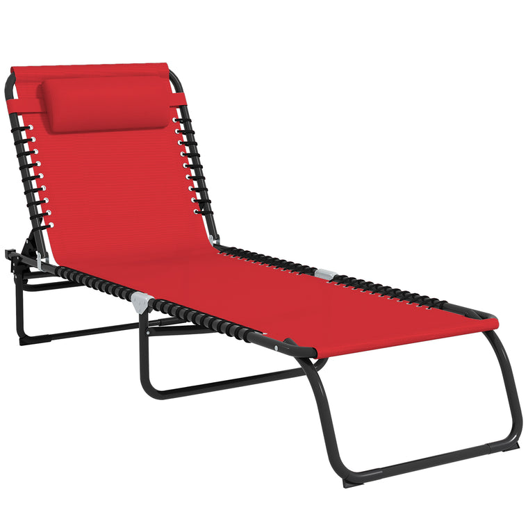 Wine Red 4-Level Adjustable Chaise Lounge with Headrest