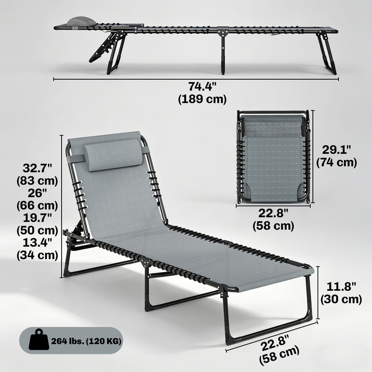 Folding Adjustable Chaise Lounge Cot with Headrest