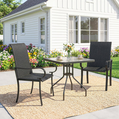 2-Piece PE Rattan Dining Chairs with Steel Frame