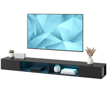 75" TV Stand with RGB LED Lights and Open Shelves - Black