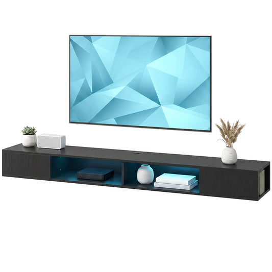 75" TV Stand with RGB LED Lights and Open Shelves - Black