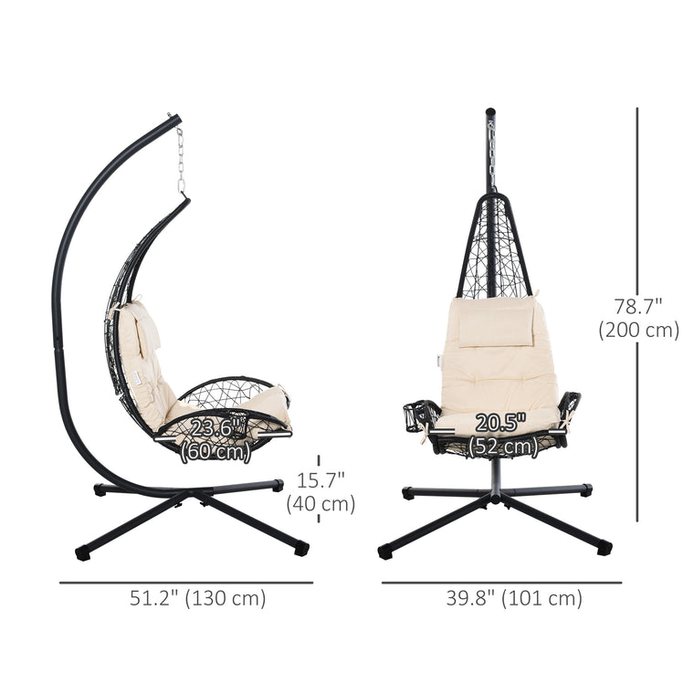 Beige Wicker Hanging Egg Chair with Stand