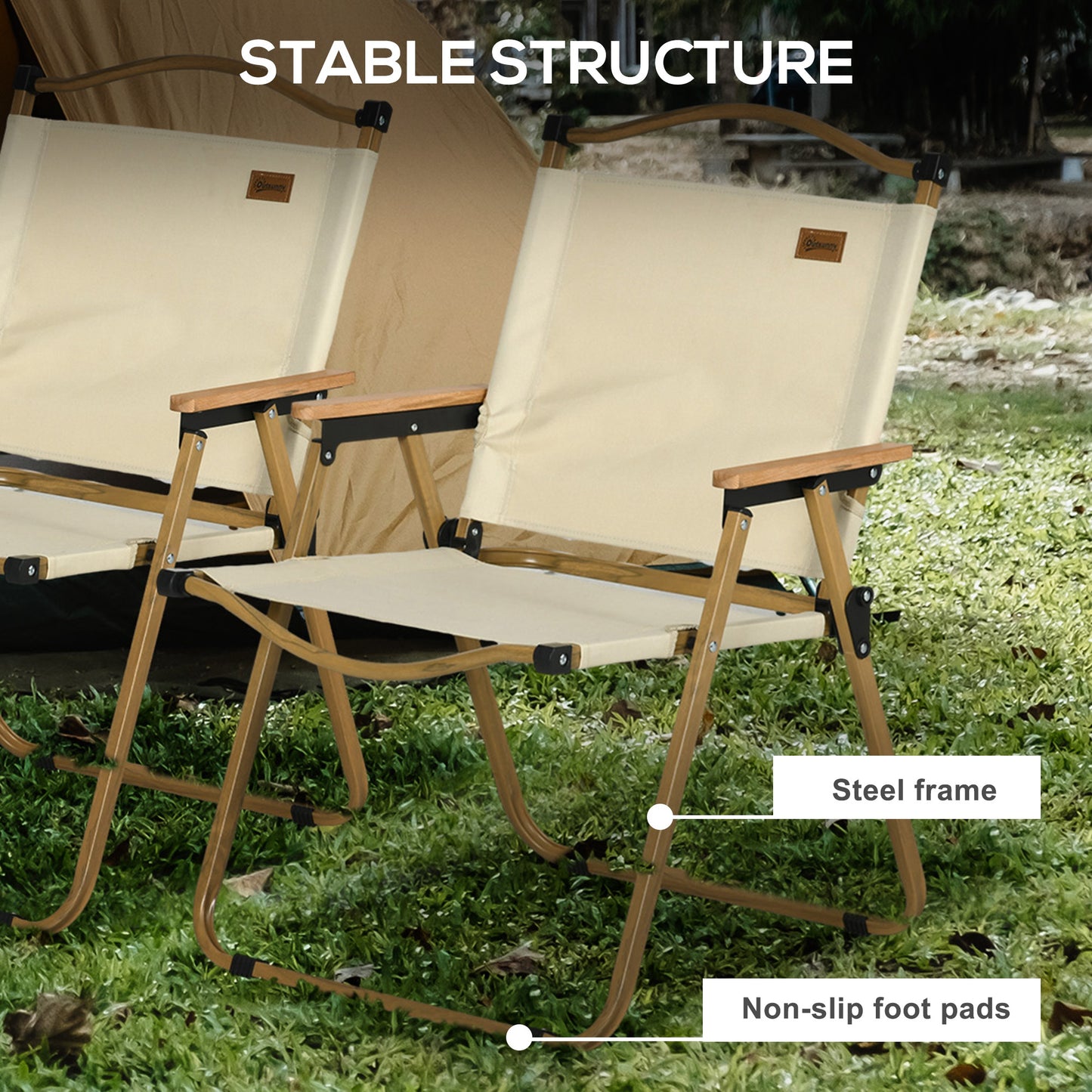 Set of 2 Camping Chair, Lightweight Folding Chair, Portable Armchairs, Excellent for Festivals, Fishing, Beach and Hiking, Beige