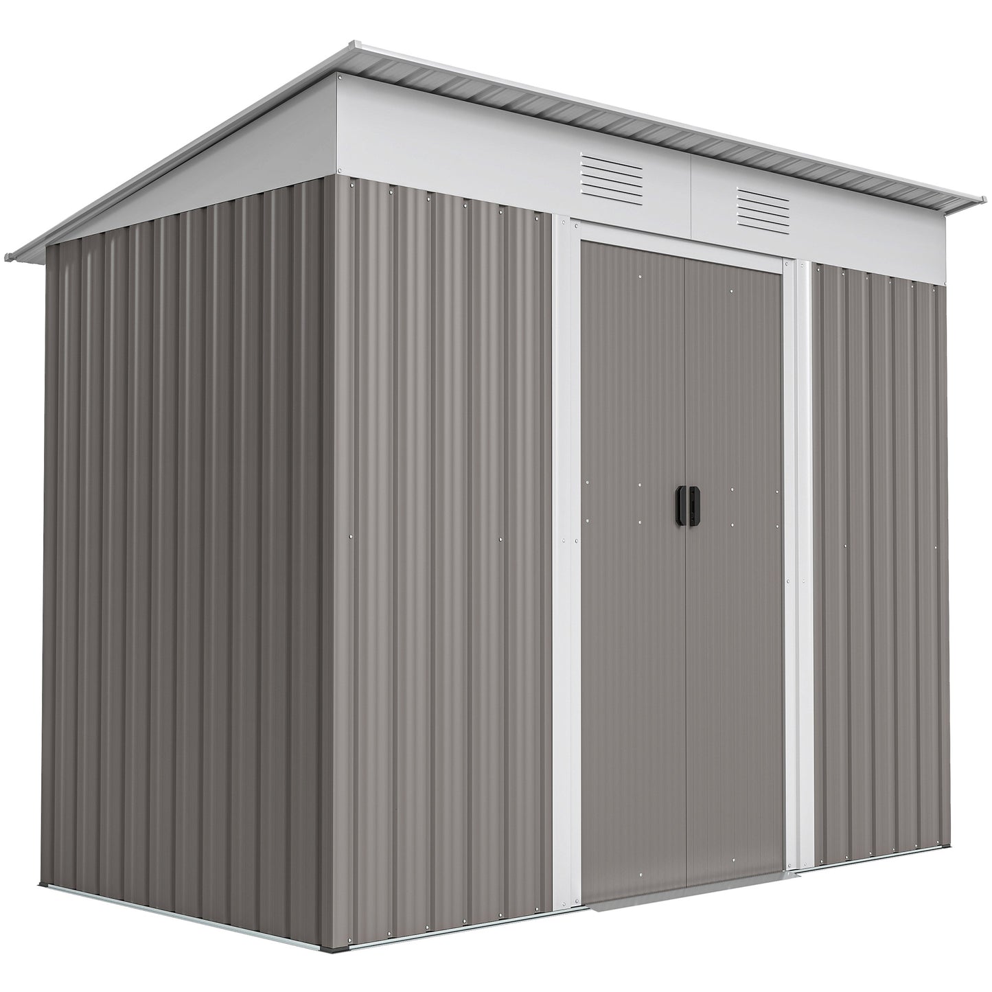 7' x 4' Outdoor Storage Shed, Metal Garden Tool Storage House Organizer with Lockable Sliding Doors and Vents for Backyard Patio Lawn, Light Grey