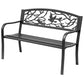50" Garden Bench Outdoor Loveseat with Vintage Bird Pattern Cast Metal