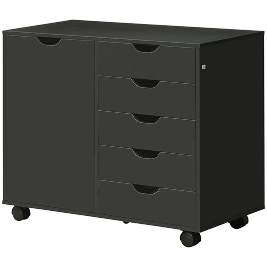 5-Drawer Lateral Filing Cabinet on Wheels - Black