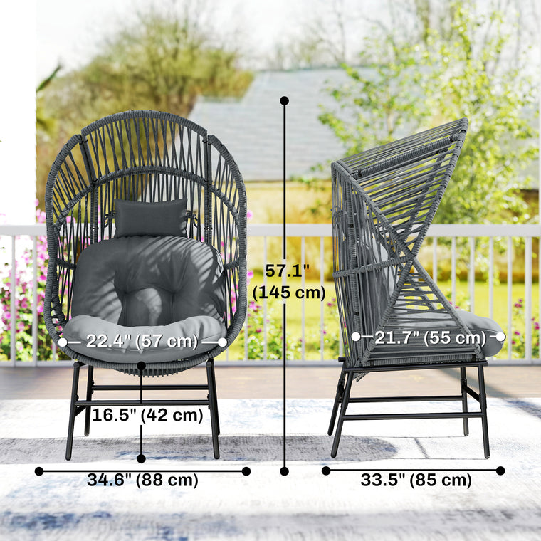 Wicker Egg Chair with Thick Cushion and Headrest