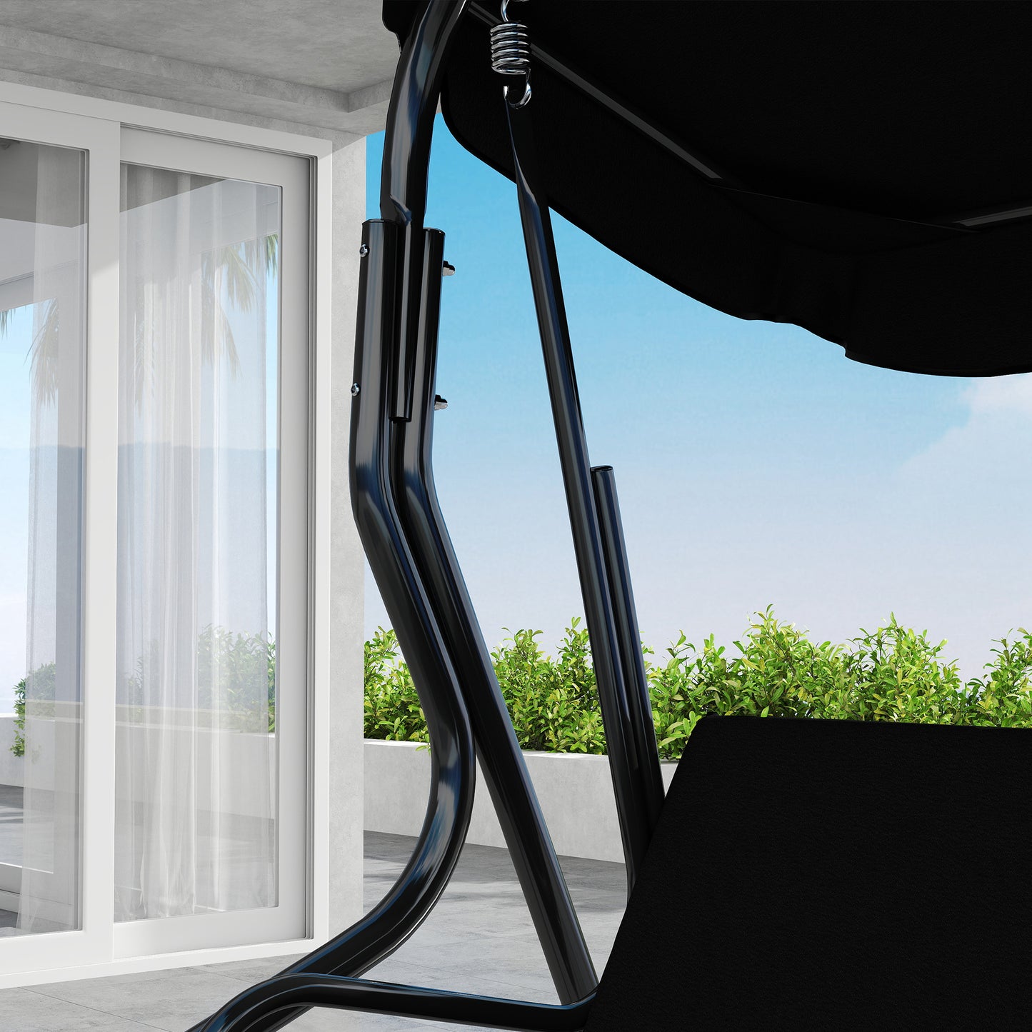 Outdoor Porch Swing with Adjustable Canopy, 3-Seater Patio Swing Chair with Cushion, Black