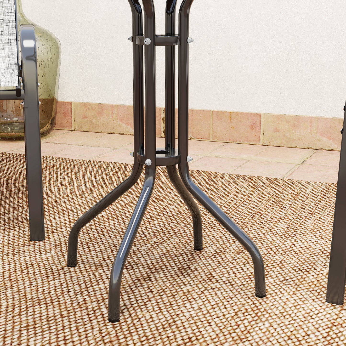 3 Pieces Bistro Set, Small Patio Furniture Set with Stackable Mesh Chairs, Glass Table for Garden, Balcony, Dark Grey