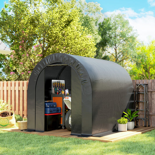 Outdoor Storage Shed, Heavy Duty Galvanized Steel Portable Shed for Bike, Motorcycle, Garden Tools, Black - 6' x 8'