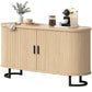 Fluted Sideboard Buffet Cabinet, 55" Modern Coffee Bar Cabinet with Sliding Doors and Adjustable Shelves, Natural