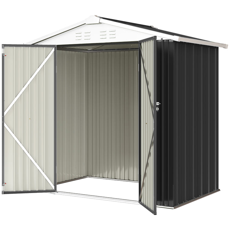 6.5' x 4' Metal Garden Shed with Lockable Doors - Dark Grey