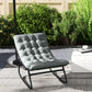 Outdoor Patio Rocking Chair with Cushion, Steel Frame Balcony Chair with Mesh Deep Seat for Porch, Garden, Grey
