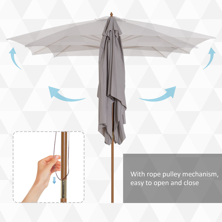 7' x 10' Grey Wooden Patio Umbrella with Bamboo Ribs
