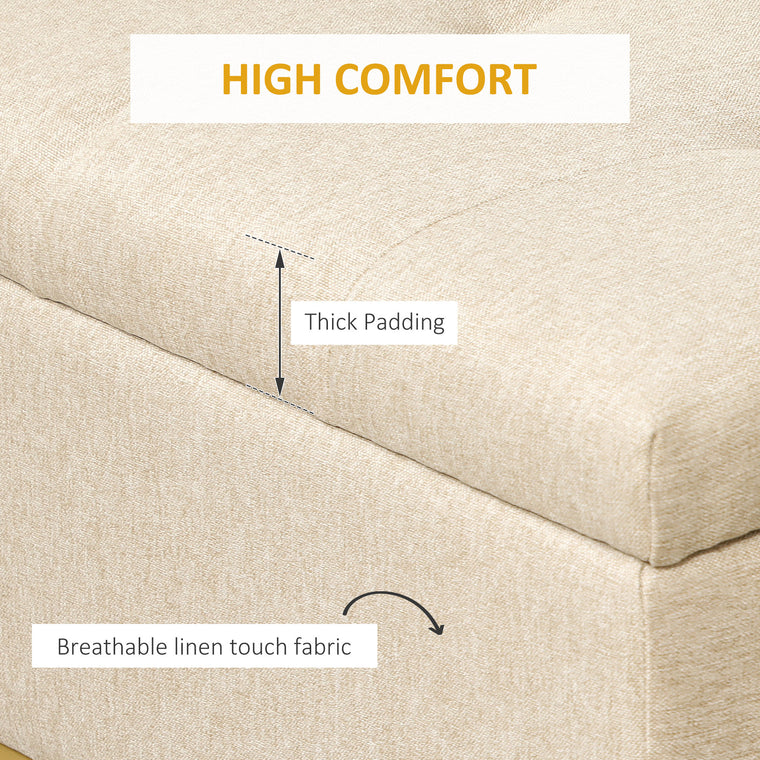 Linen Storage Bench Ottoman with Steel Legs - Beige