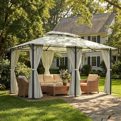 13' x 10' Cream White Soft-Top Steel Gazebo with Double Roof