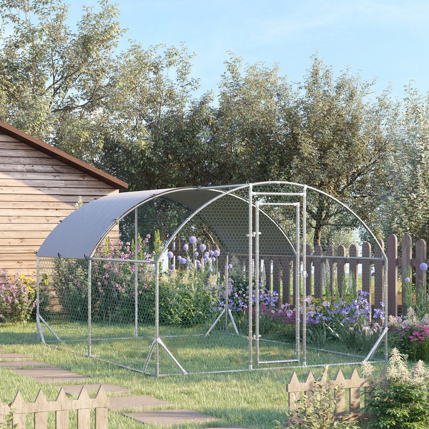 9.2' x 12.5' x 6.5' Silver Galvanized Chicken Coop with Cover