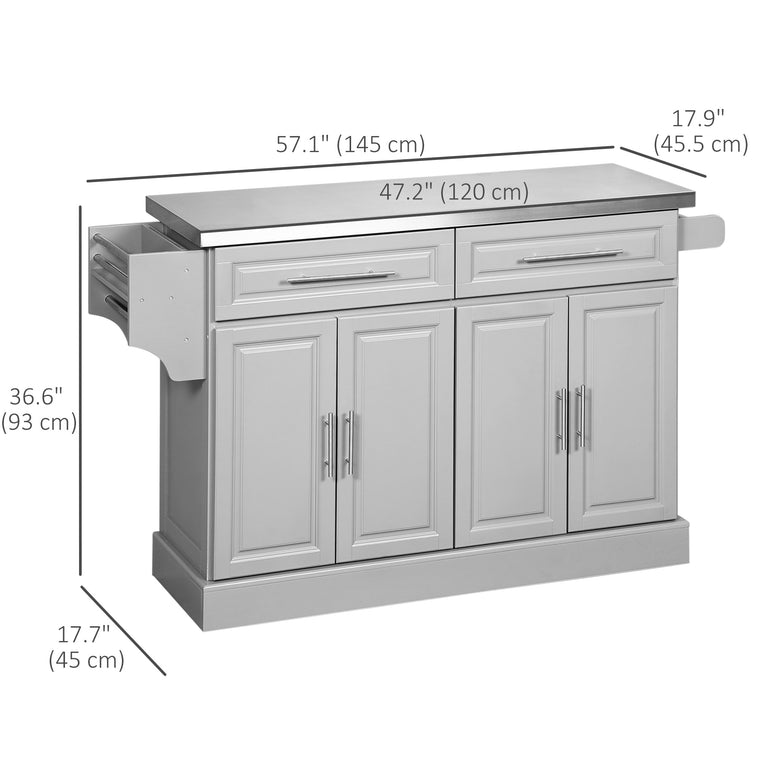 Stainless Steel Kitchen Island with Storage - Grey