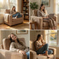 Accent Chair, Velvet-feel Fabric Armchair with Wide Seat, Spring Cushion, Solid Wood legs, Brown
