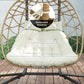 Double Wicker Egg Swing Chair with Canopy, Foldable Hanging Egg Chair with Stand Cushion Headrest, Beige