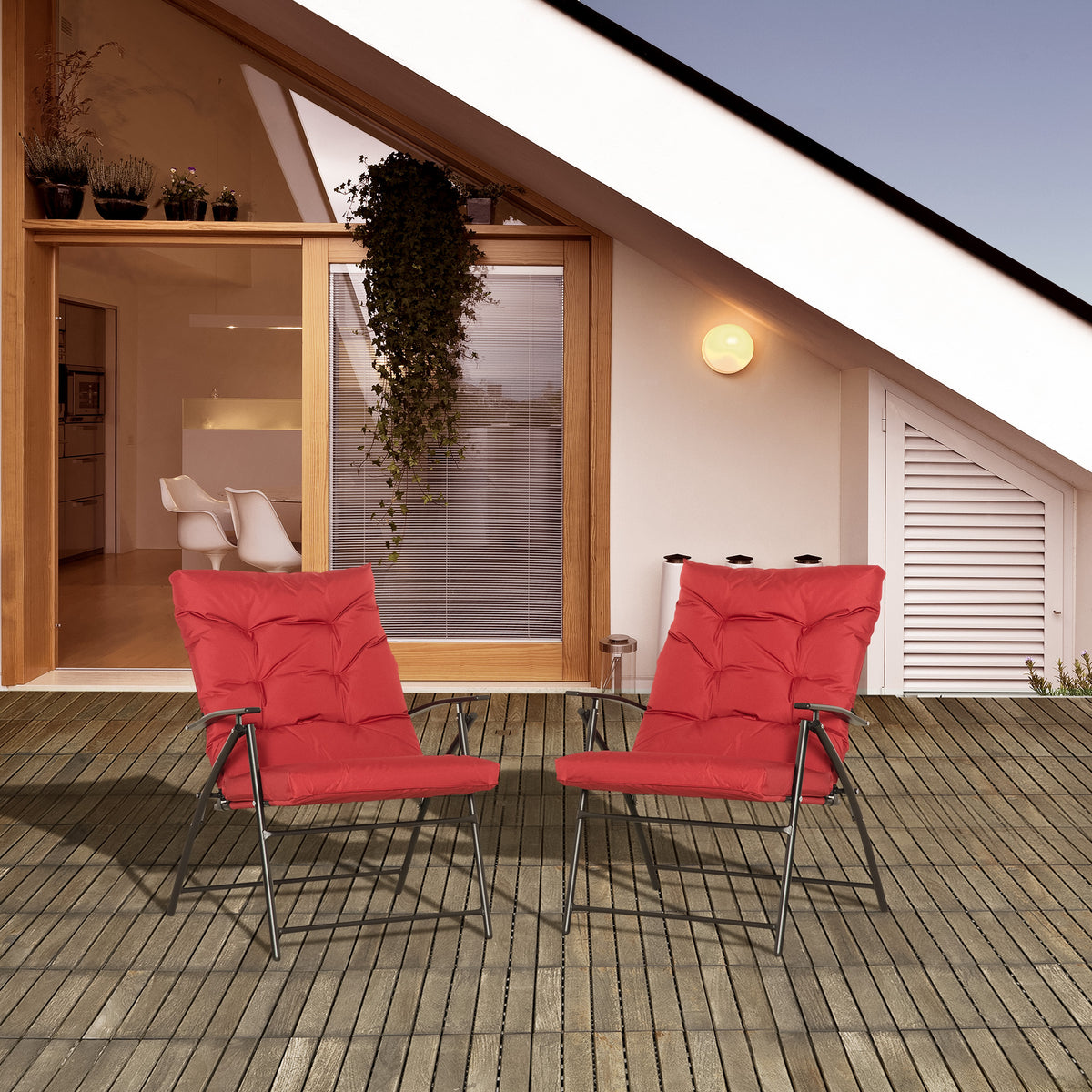 Set of 2 Outdoor Folding Chairs with Adjustable Backrest, Padded Camping Chairs for Outdoor Events, Grey - Red