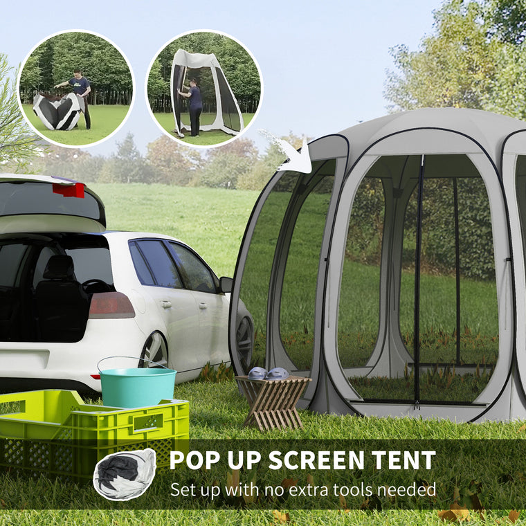 11' x 11.5' Grey Pop-Up Screen Tent Gazebo with 2 Doors