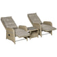 3 Pieces Patio Wicker Bistro Set, PE Rattan Coffee Table & Adjustable Recline Chairs Furniture Set with Cushions and Wood Grain Plastic Top, Grey