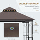 10'x10' Soft-top Patio Gazebo with Double Tier Roof, Mesh Curtains, Display Shelves, Top Hooks, Coffee
