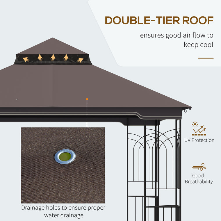 10' x 10' Coffee Soft-Top Gazebo with Double Tier Roof & Hooks