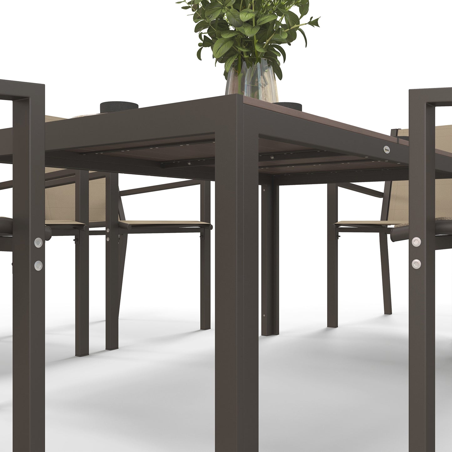 7 Piece Outdoor Dining Set with Rectangular Table and 6 Stackable Chairs, for Backyard, Lawn, Deck, Balcony, Pool Side