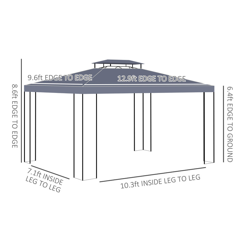 10' x 13' Grey Double Roof Patio Gazebo with Corner Frame