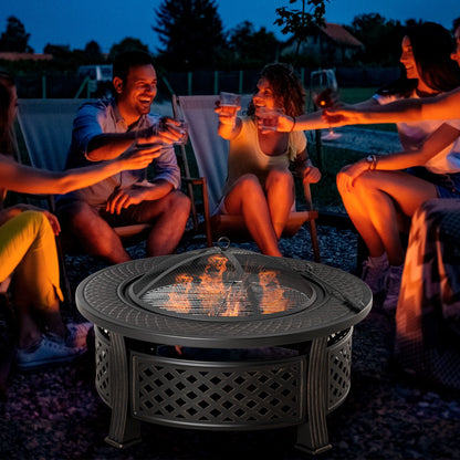 Bronze Fire Pit with Grill Net & Mesh Lid