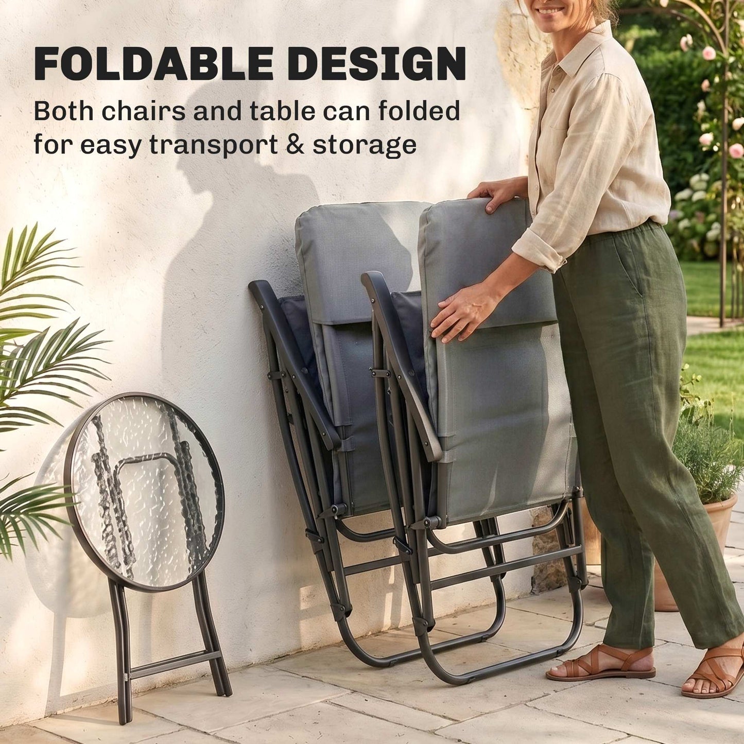 3-Piece Outdoor Foldable Rocking Chair Set, Orange
